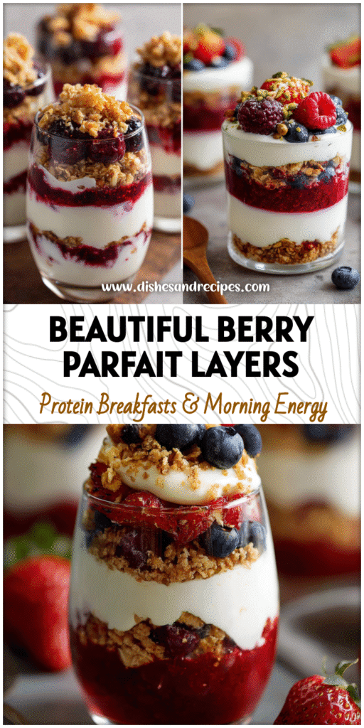 Layered Yogurt Parfait with fresh berries, Yogurt With Granola, and Greek Yogurt Parfait Healthy cups styled for brunch.